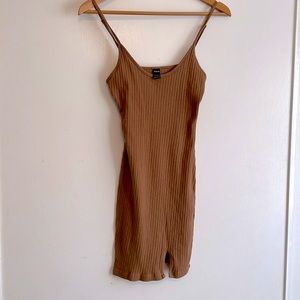 SHEIN split hem Rib-knit Bodycon
Dress in beige tan